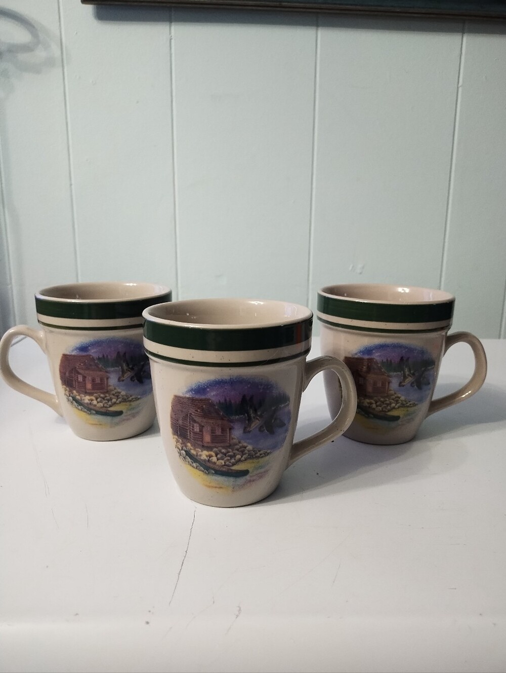 3- Cabela's Folk Craft " The Cabin" Mugs